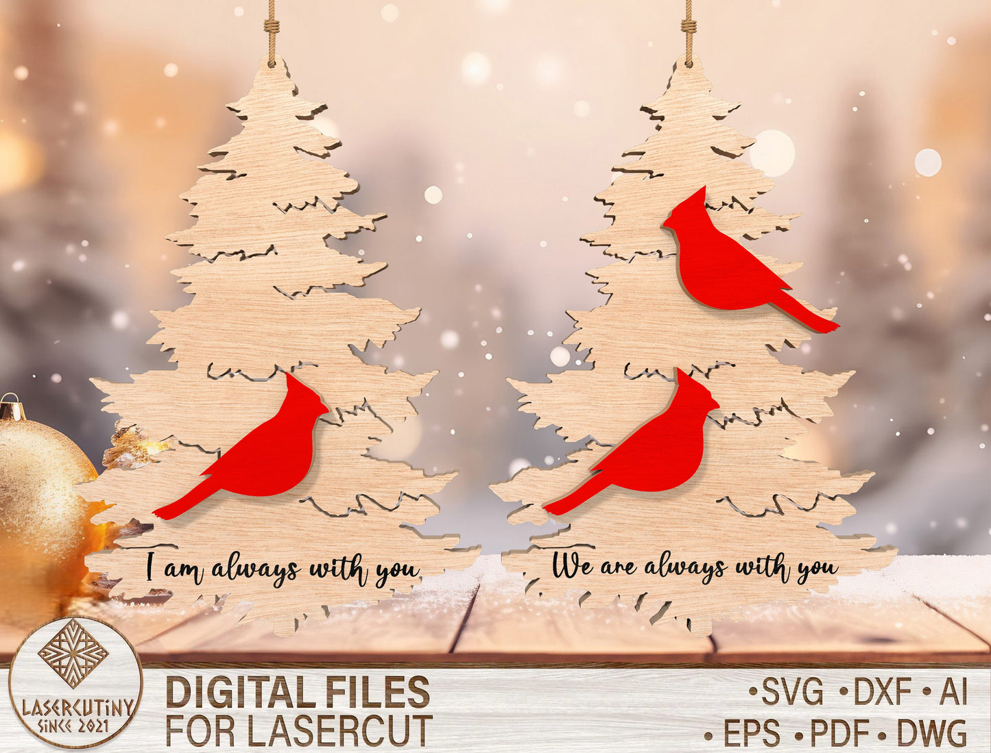 Cardinal Pine Tree Ornament SVG Bundle Laser Cut File for Glowforge xTool LightBurn
