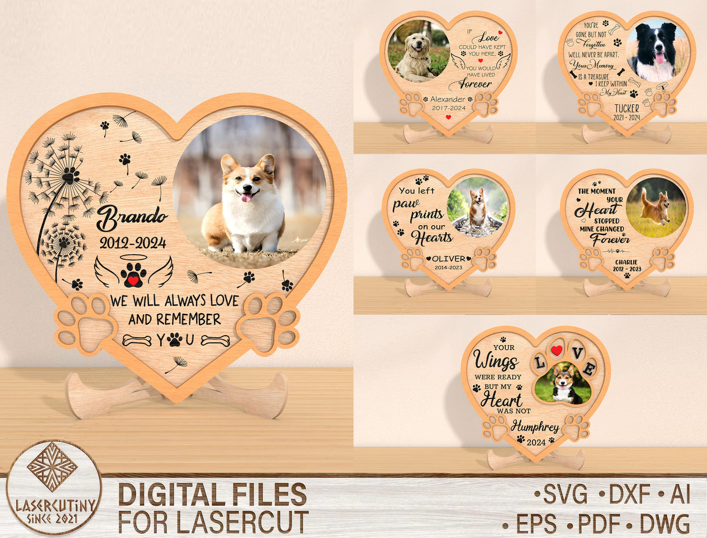 Pet Memorial Heart Photo SVG Laser Cut File for xTool and Glowforge