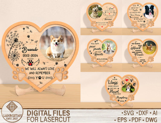 Pet Memorial Heart Photo SVG Laser Cut File for xTool and Glowforge