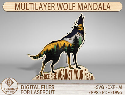 Multilayer Wolf Mandala SVG Laser Cut File for LightBurn and Glowforge