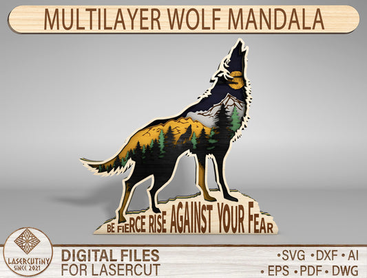 Multilayer Wolf Mandala SVG Laser Cut File for LightBurn and Glowforge