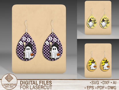 Halloween Ghost Teardrop Earrings SVG Bundle 3 Designs for LightBurn Glowforge xTool