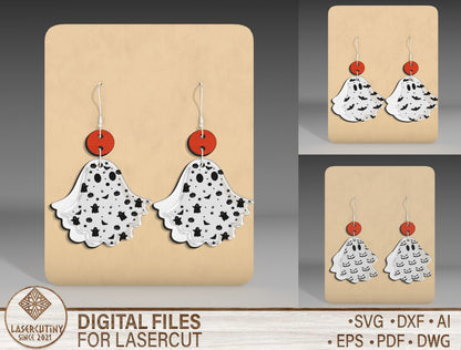 Halloween Floral Ghost Earrings SVG Bundle 3 Designs for Glowforge xTool LightBurn