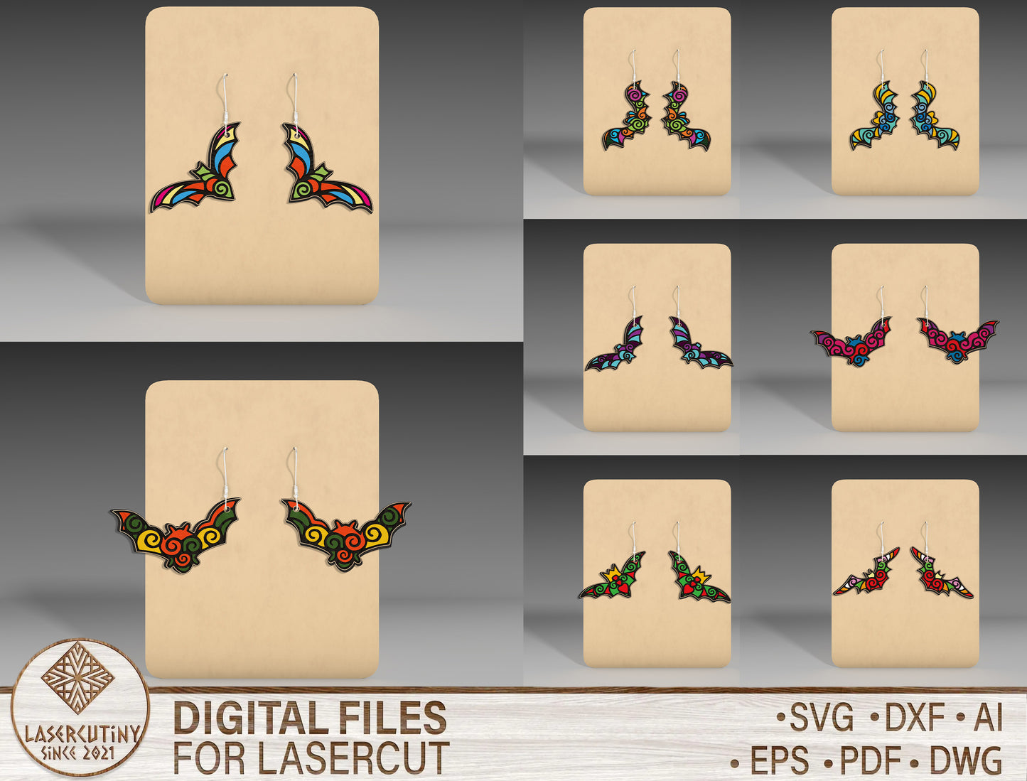 Halloween Bat Earrings SVG Bundle 8 Designs for LightBurn Glowforge xTool