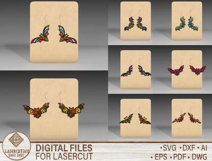 Halloween Bat Earrings SVG Bundle 8 Designs for LightBurn Glowforge xTool