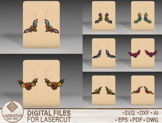 Halloween Bat Earrings SVG Bundle 8 Designs for LightBurn Glowforge xTool