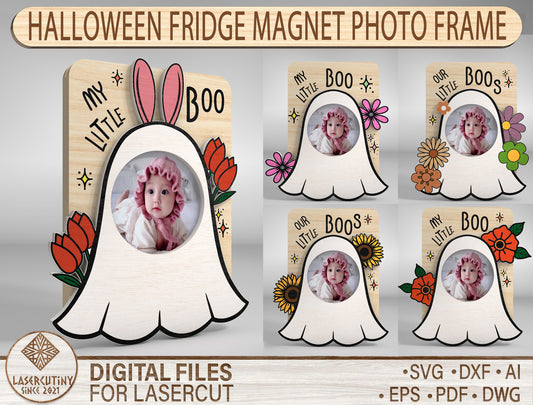 Halloween Ghost Fridge Magnet Photo Frame SVG for LightBurn xTool Glowforge 5 Designs