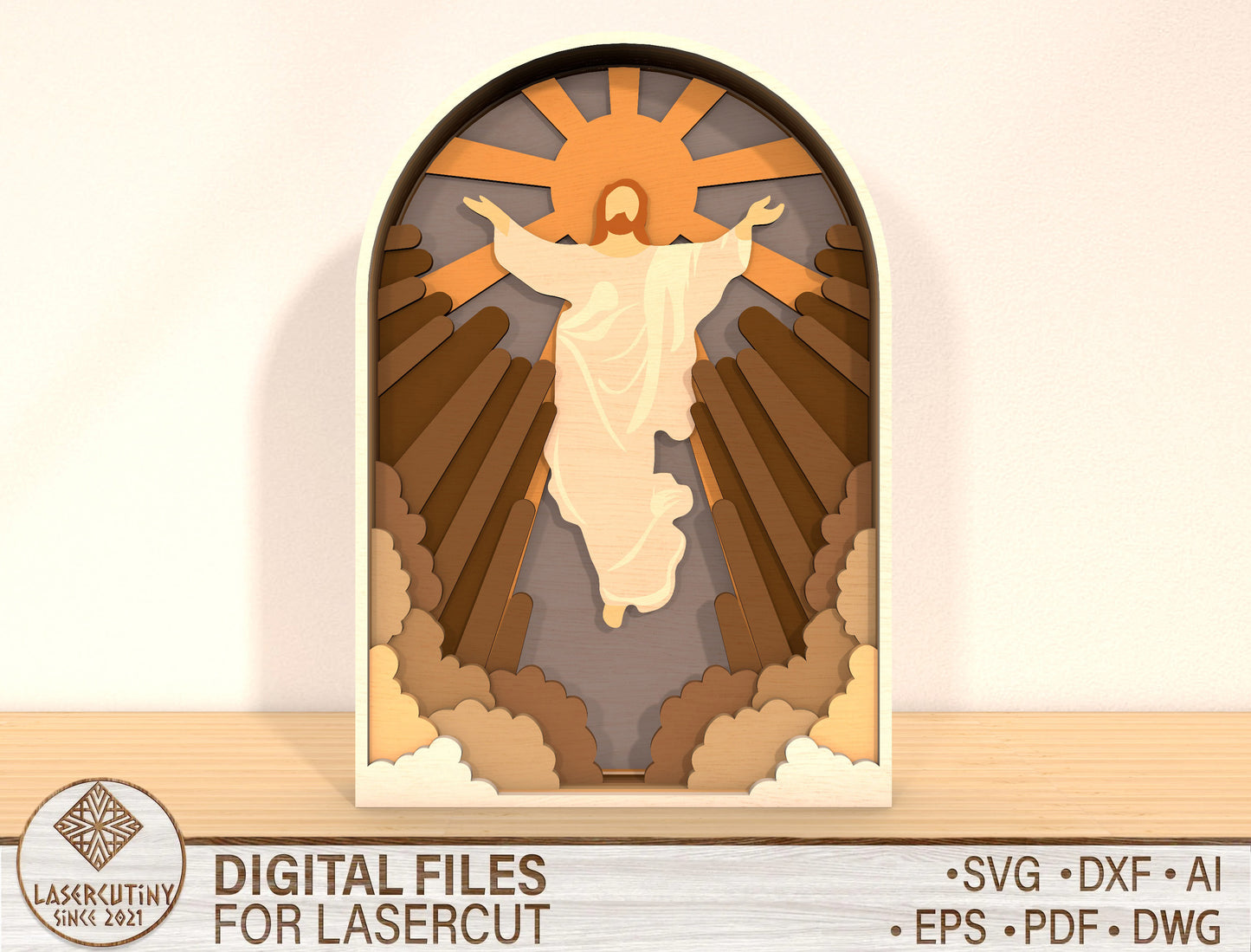 Multilayer Jesus Silhouette Arched Cross Scene SVG for Glowforge and xTool