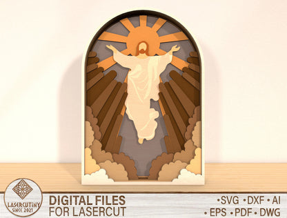 Multilayer Jesus Silhouette Arched Cross Scene SVG for Glowforge and xTool