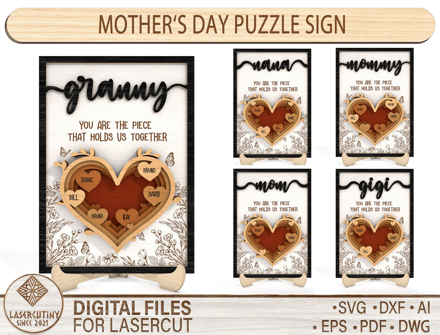 Heart Family Layered Frame SVG Mom Quote Sign for Glowforge and xTool