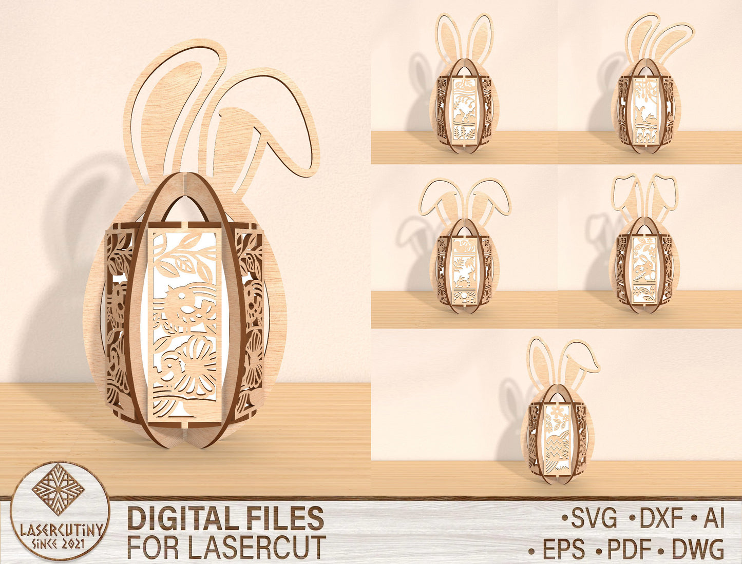 Easter Bunny Lantern SVG Set Ver2 Rabbit Egg 6 Designs for Glowforge