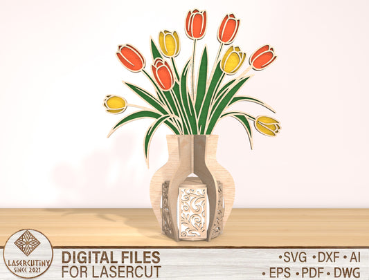 Tulip Lantern SVG Floral Candle Holder Laser Cut File for Glowforge and LightBurn