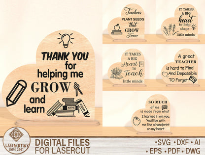 Teacher Thank You Tabletop Sign SVG for Glowforge and LightBurn