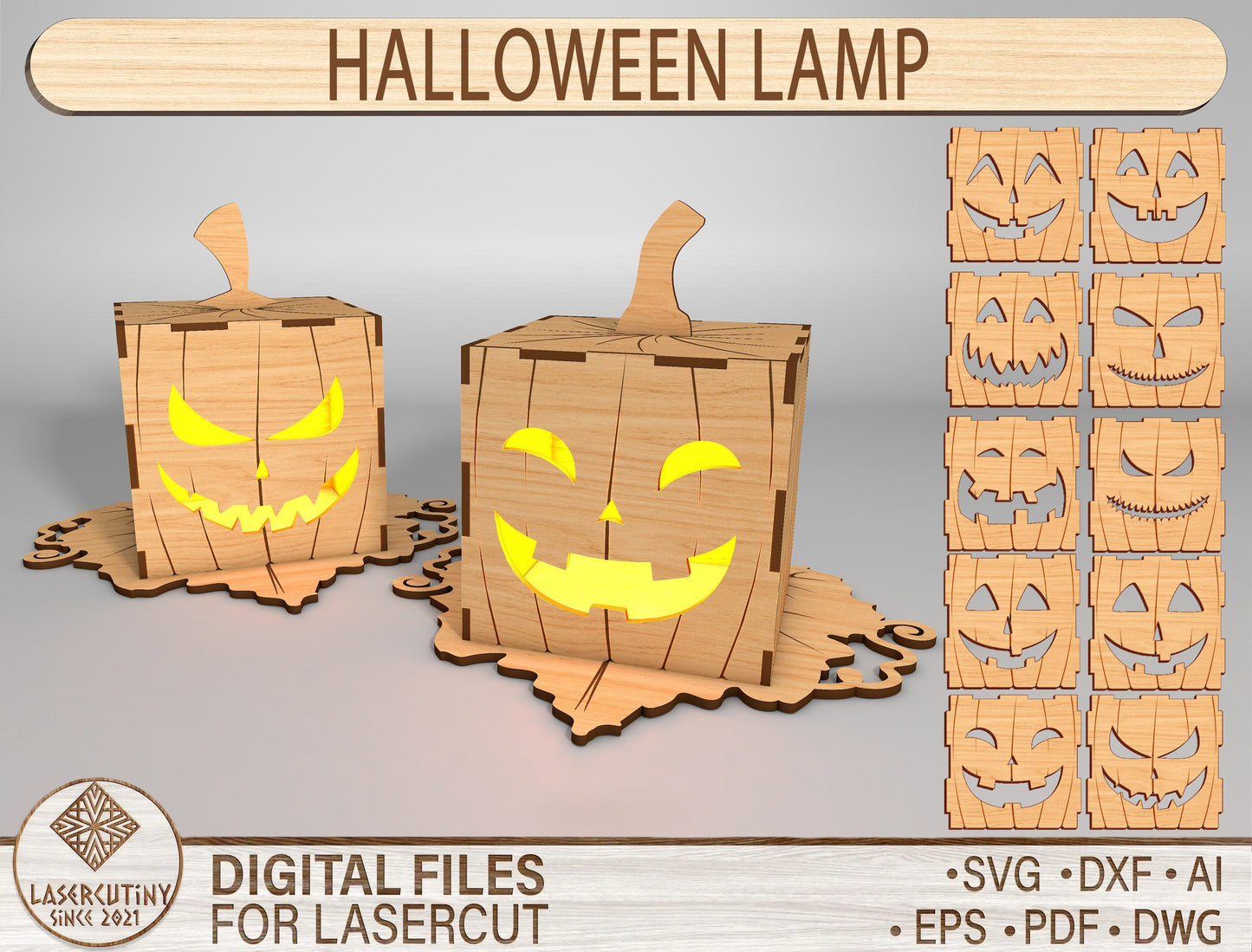 Halloween Pumpkin Lamp SVG Set for Glowforge xTool LightBurn