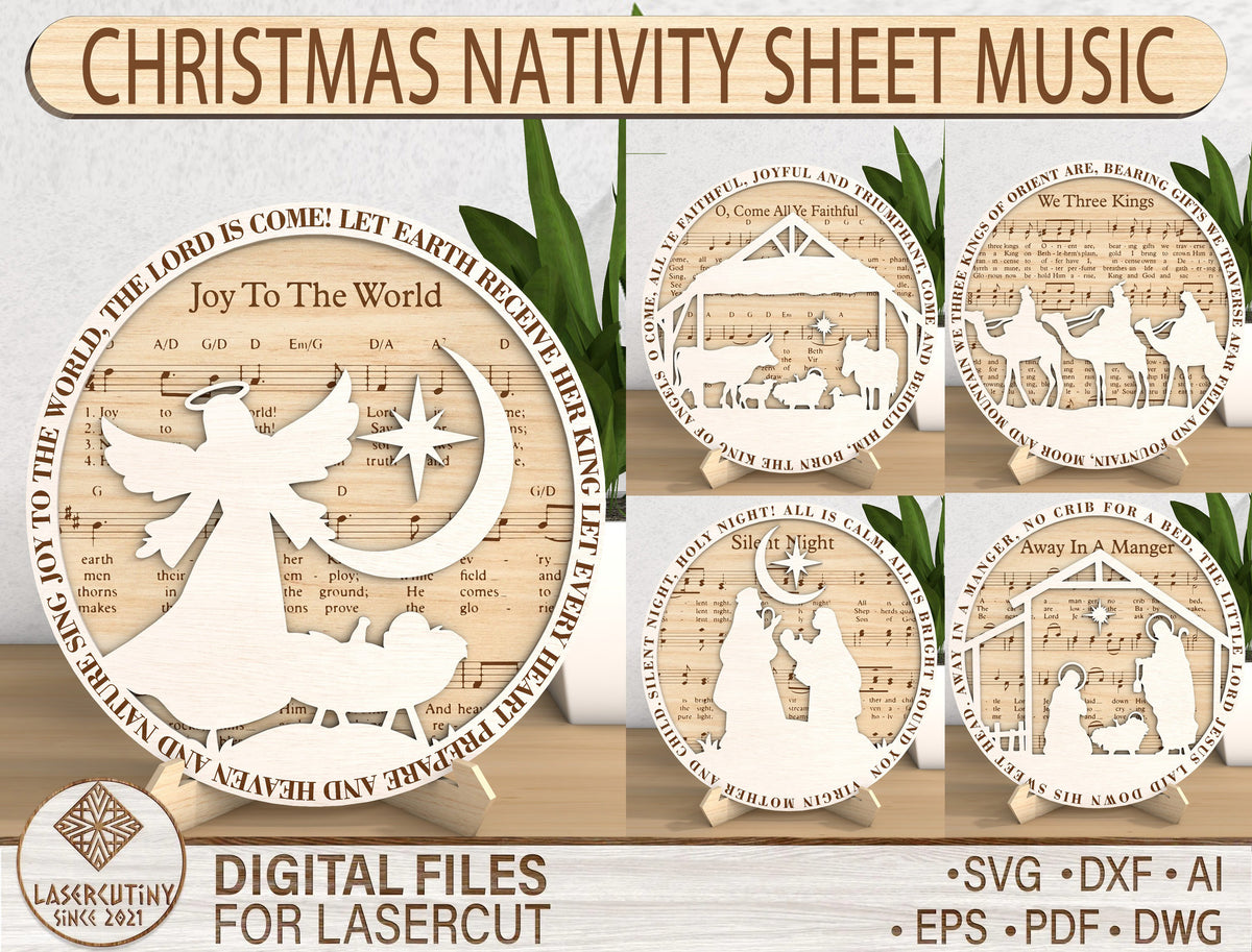 Christmas Nativity Sheet Music Round Sign SVG Bundle 1