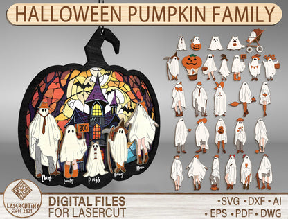 Halloween Ghost Family Pumpkin Sign SVG Bundle for Glowforge xTool LightBurn