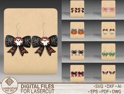 Halloween Bow Earrings SVG Bundle for Glowforge xTool LightBurn 9 Designs