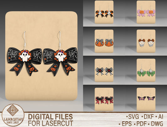 Halloween Bow Earrings SVG Bundle for Glowforge xTool LightBurn 9 Designs