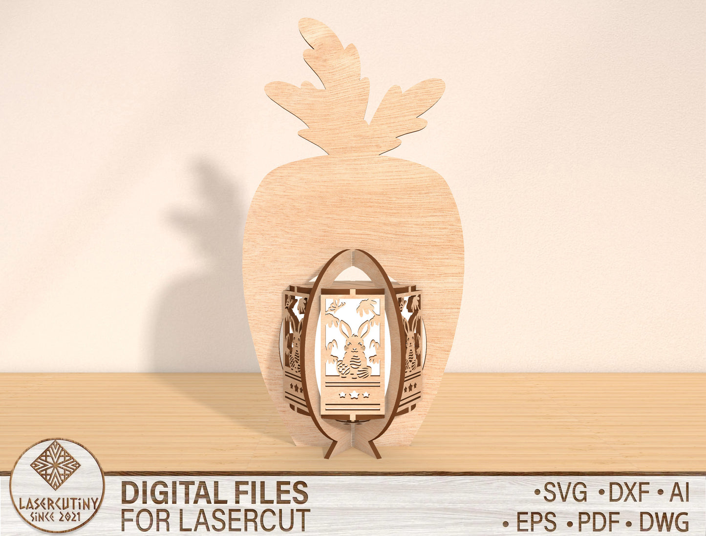 Carrot Lantern SVG Easter Wooden Bunny Theme Light Box for LightBurn and xTool