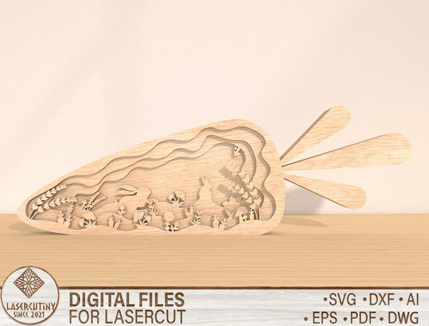Layered Carrot Bunny Scene SVG Easter Woodland Spring for Glowforge and xTool