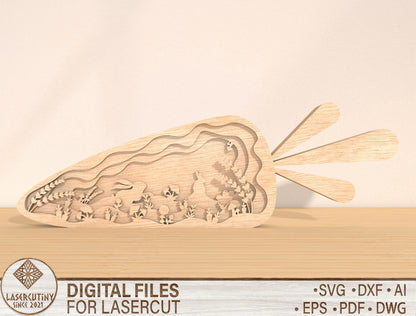 Layered Carrot Bunny Scene SVG Easter Woodland Spring for Glowforge and xTool