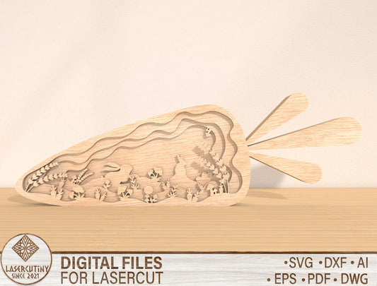 Layered Carrot Bunny Scene SVG Easter Woodland Spring for Glowforge and xTool