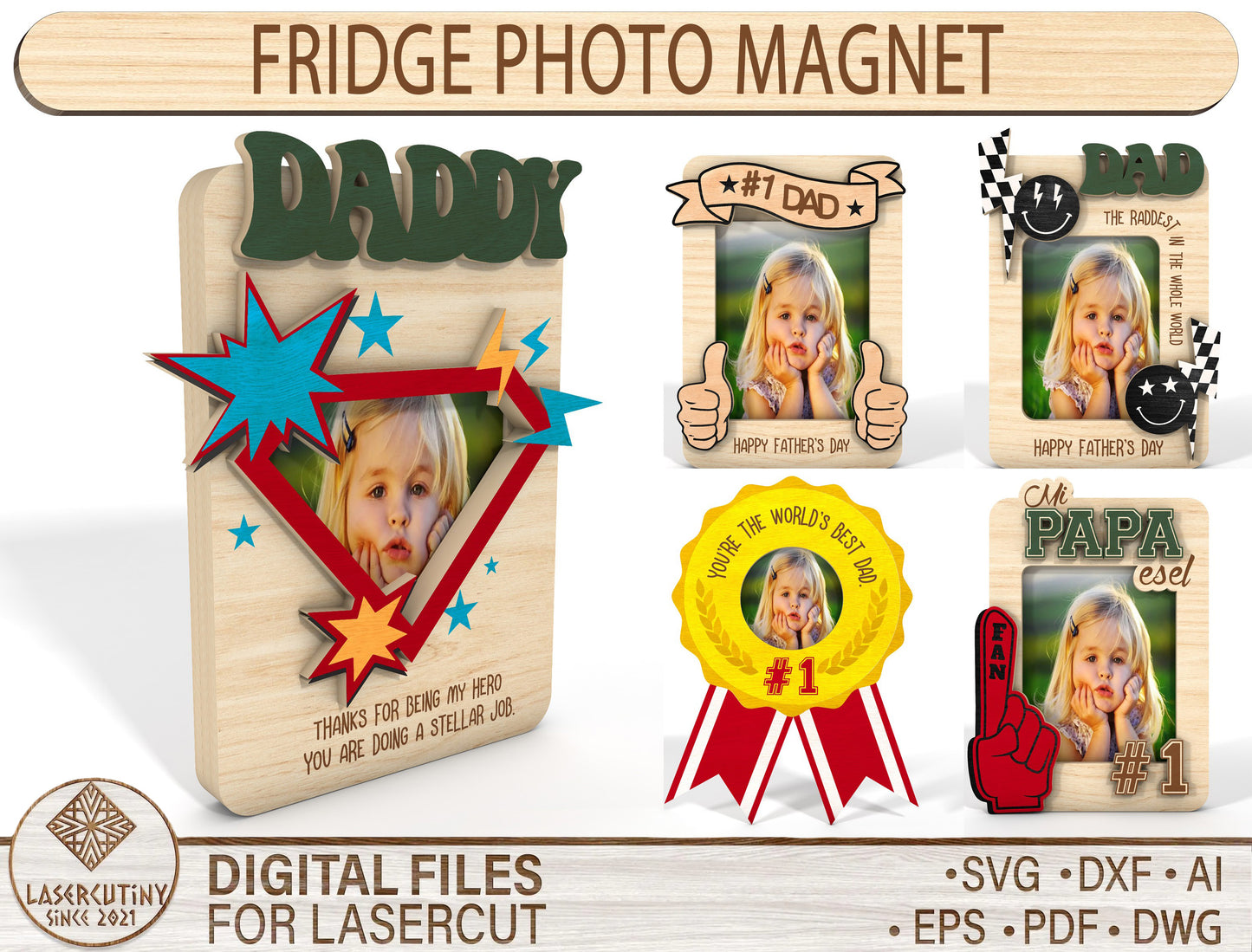 Daddy Award Photo Magnet SVG Bundle Laser Cut File for LightBurn and Glowforge