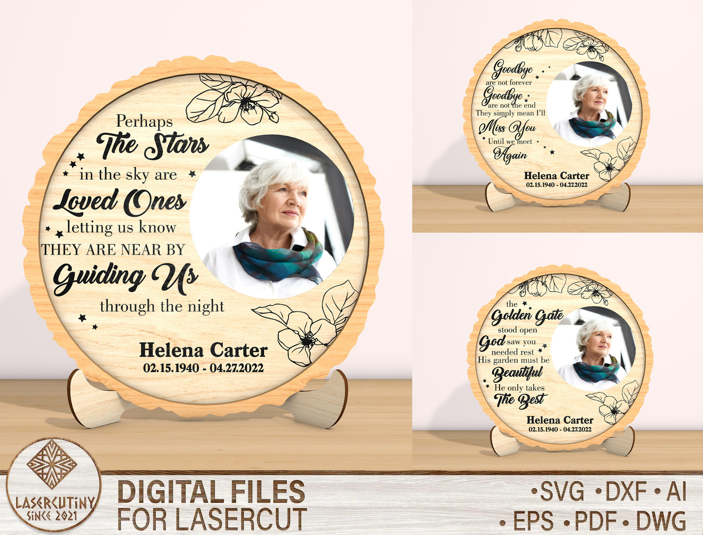 Memorial Round Photo Sign SVG Laser Cut File for Glowforge