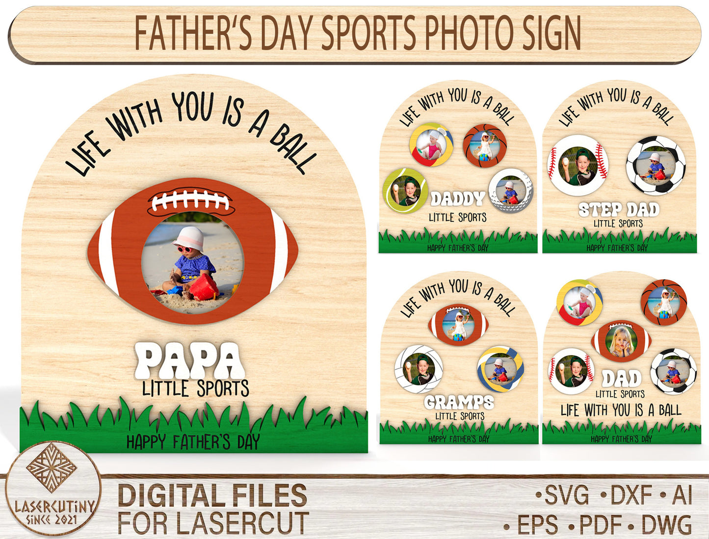 Football Dad Photo Sign SVG Bundle Laser Cut File for xTool and Glowforge