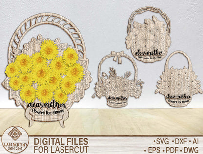 Floral Basket Mother's Day Holder SVG Flower Decor for LightBurn