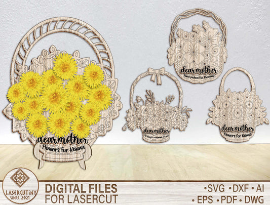 Floral Basket Mother's Day Holder SVG Flower Decor for LightBurn