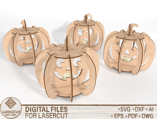 3D Pumpkin Lantern SVG Bundle Laser Cut File | 4 Pumpkin Lantern Designs | Halloween Light Decor | Glowforge, xTool, LightBurn, etc.