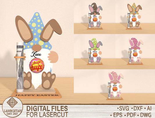 Personalized Bunny Money Holder SVG Bundle 5 Designs for Glowforge and xTool