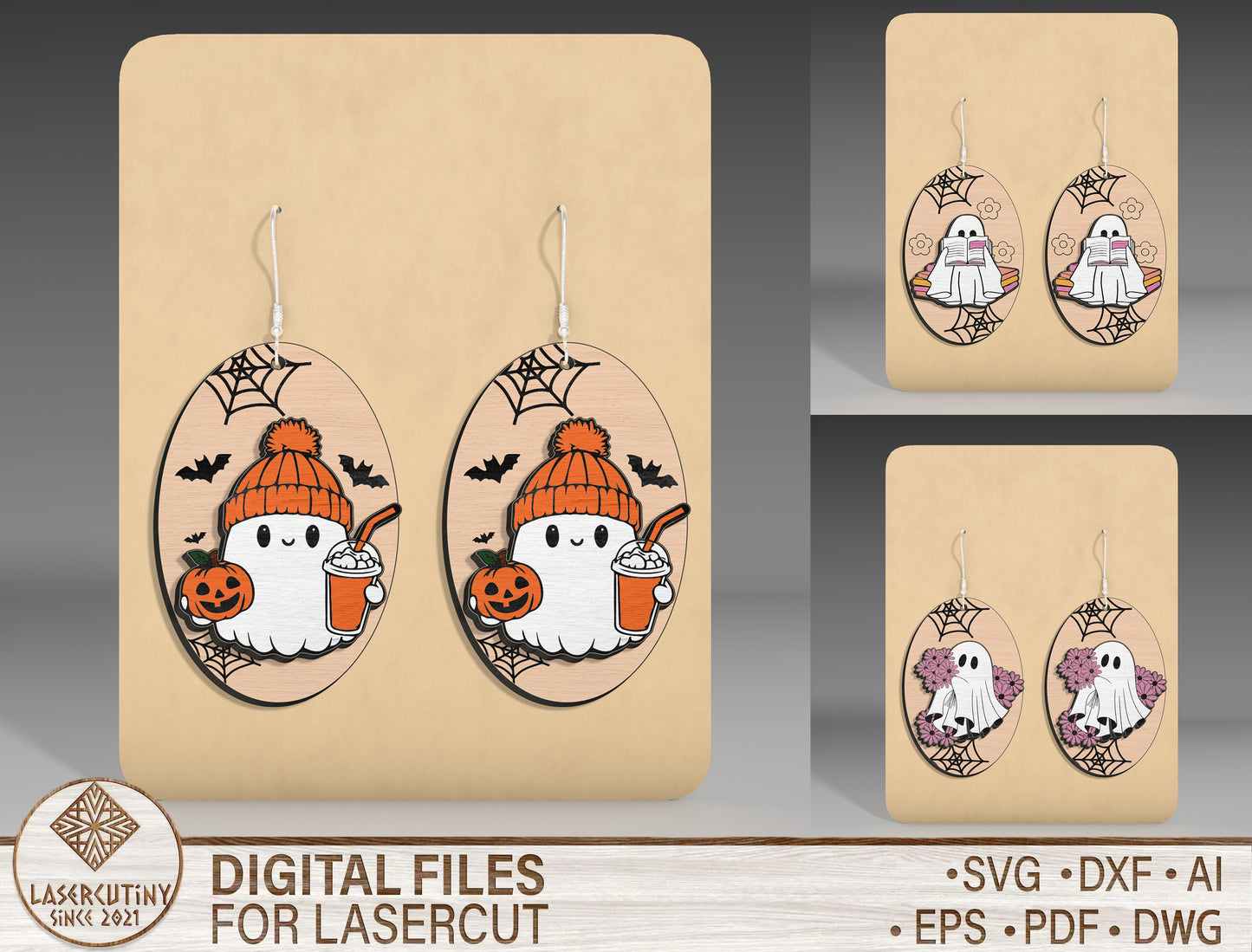 Halloween Pumpkin Ghost Earrings SVG Bundle 3 Designs for xTool Glowforge LightBurn