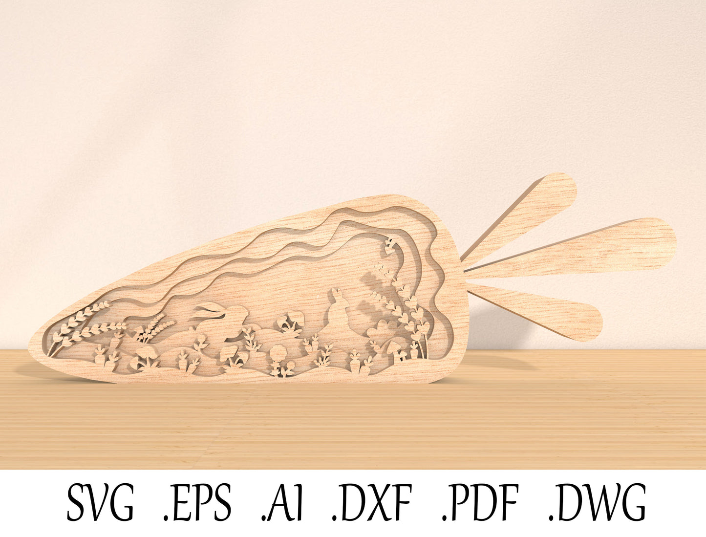 Layered Carrot Bunny Scene Laser Cut File | Easter Woodland Decor | Wooden Spring Art | Glowforge, xTool, LightBurn, etc.