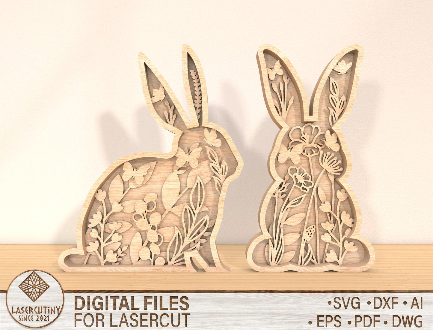 Multilayer Bunny Floral SVG Bundle 6 Layer Rabbit Nature for Glowforge
