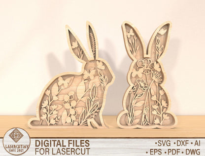 Multilayer Bunny Floral SVG Bundle 6 Layer Rabbit Nature for Glowforge