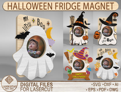 Halloween Fridge Magnet SVG Bundle for Glowforge LightBurn xTool | Ghost Photo Frame | 5 Designs