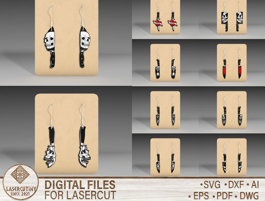 Halloween Horror Knife Earrings SVG Bundle 10 Designs for xTool LightBurn