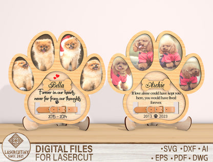 Dog Paw Photo Memorial SVG Laser Cut File for Glowforge