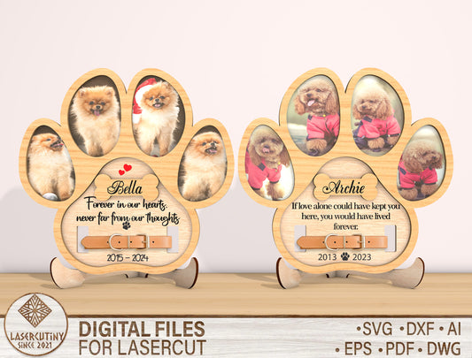 Dog Paw Photo Memorial SVG Laser Cut File for Glowforge