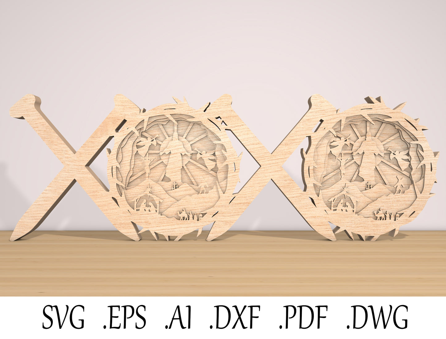 XOXO Nativity Scene Laser Cut File | Christmas Faith Decor | Layered Wooden Art | Glowforge, xTool, LightBurn, etc.