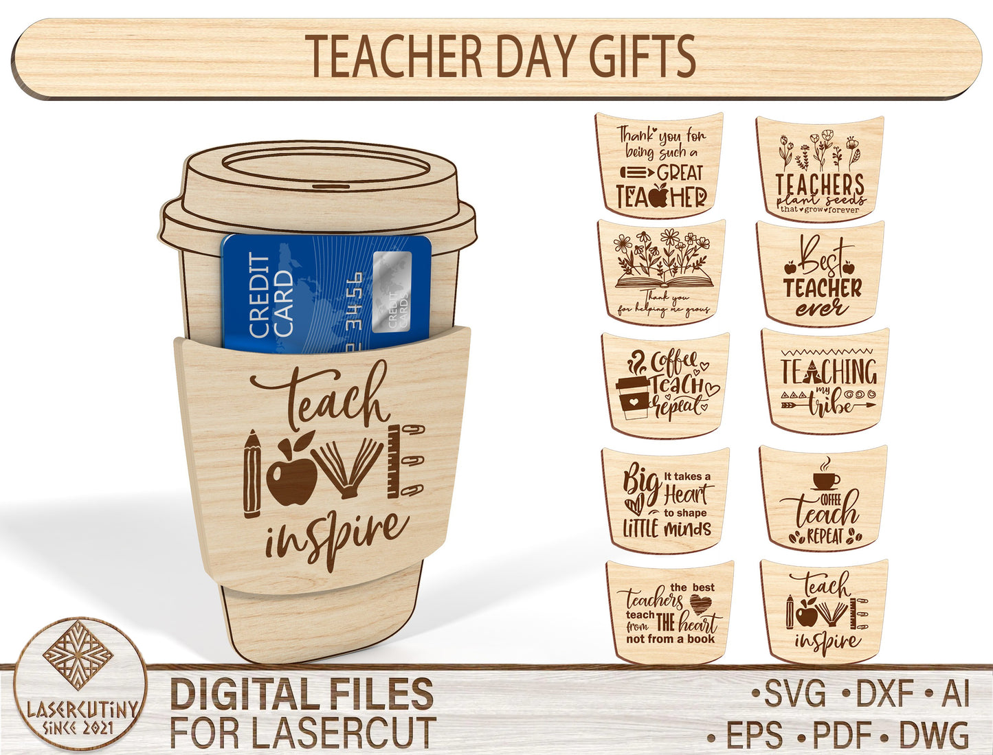 Teacher Appreciation Gift Card Holder SVG Bundle for Glowforge and xTool