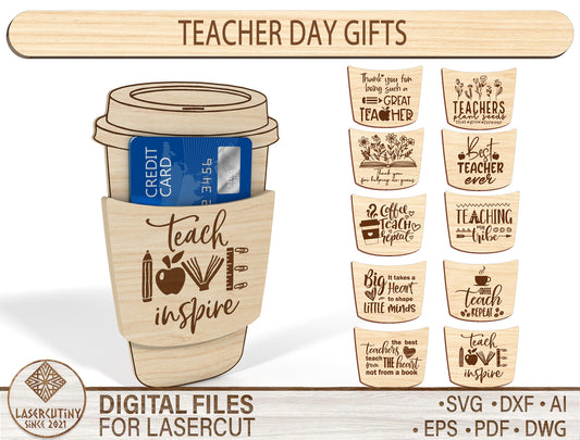 Teacher Appreciation Gift Card Holder SVG Bundle for Glowforge and xTool