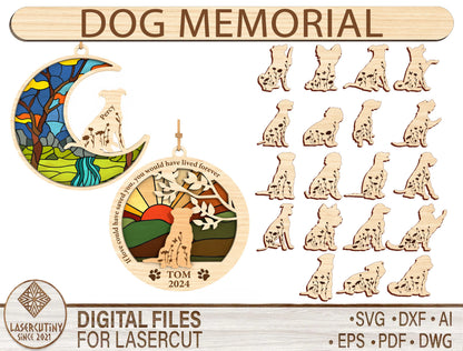 Dog Memorial Moon Ornament SVG Bundle Laser Cut File for Glowforge and LightBurn