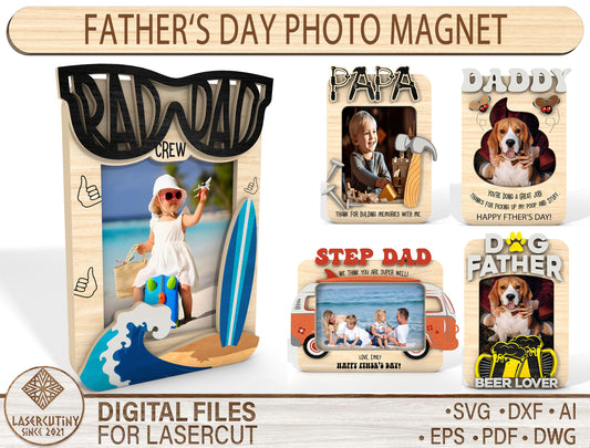 Father's Day Photo Magnet SVG Bundle Laser Cut File for xTool and Glowforge