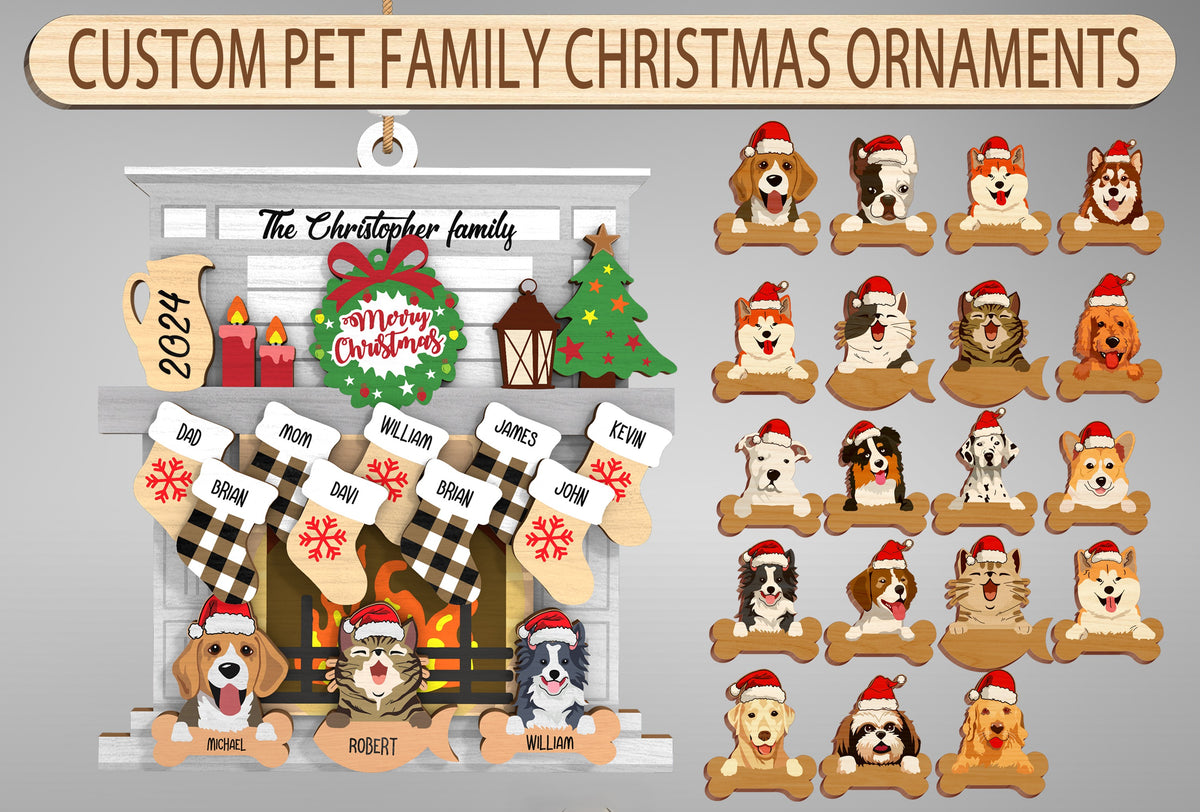 Custom Pet Family Christmas Fireplace Ornament SVG 1