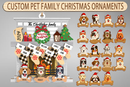 Custom Pet Family Christmas Fireplace Ornament SVG 1