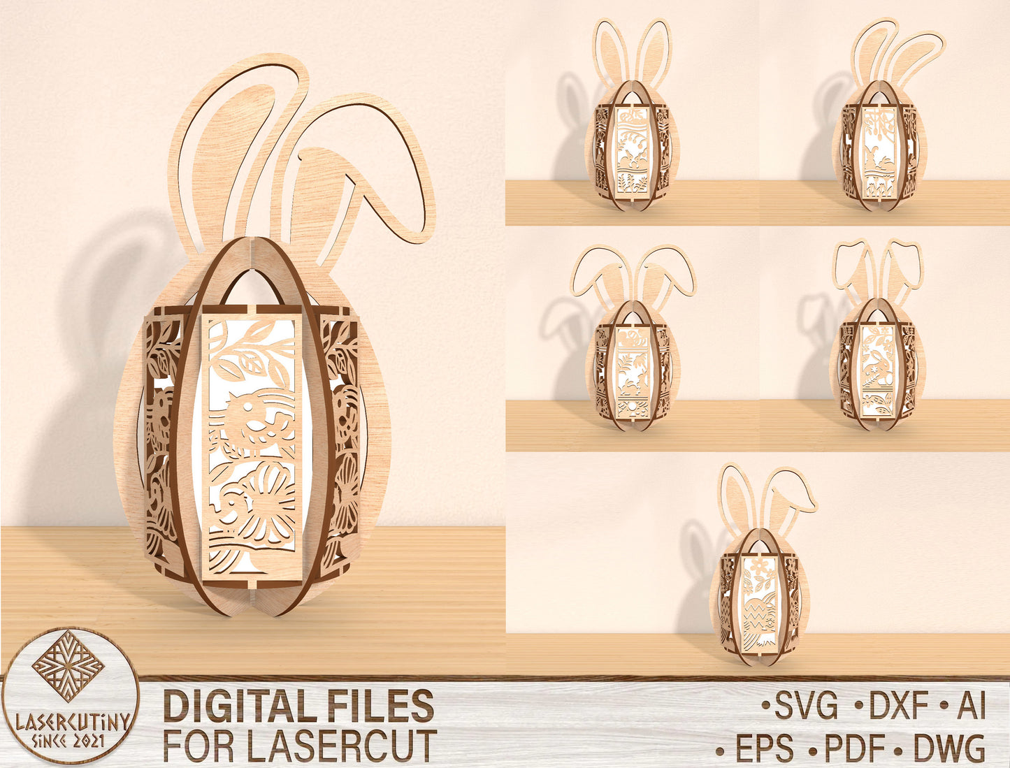 Easter Bunny Lantern Laser Cut File | DIY Wooden Bunny Light Decor | Spring Home Accent | Glowforge, xTool, LightBurn, etc.