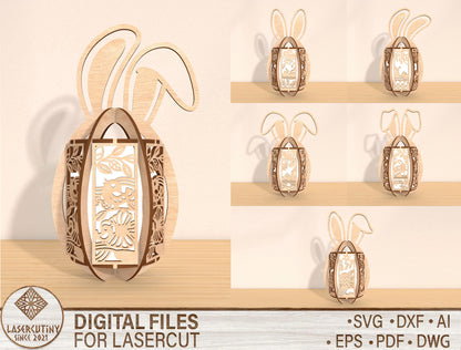 Easter Bunny Lantern Laser Cut File | DIY Wooden Bunny Light Decor | Spring Home Accent | Glowforge, xTool, LightBurn, etc.